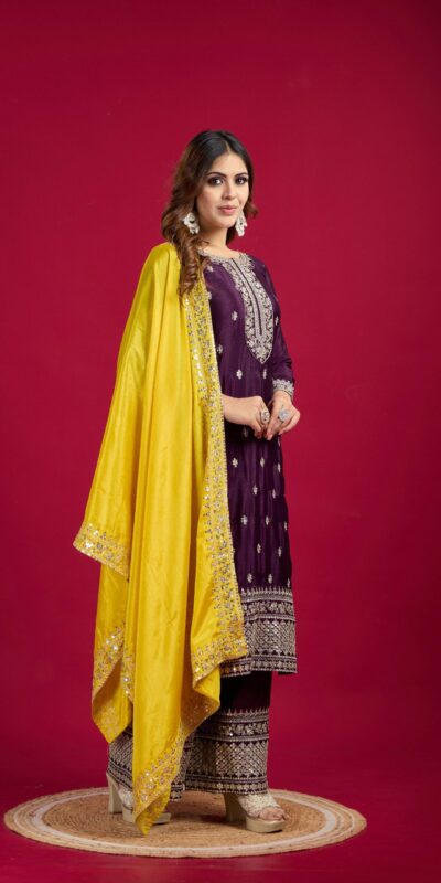 SRK 5231 Purple Color Pure Chinnon Silk With Embroidery Sequence Work Salwar Suit Casual, Wedding, Party, Festive, Events Etc.4-6 Working Days@ 1899/-only | Jump Suits, Salwar suit, Casual Suits, Creative suits, Designer Suits, Palazzo Suits, Party Wear Suits, Patiala Suits, Straight Suits