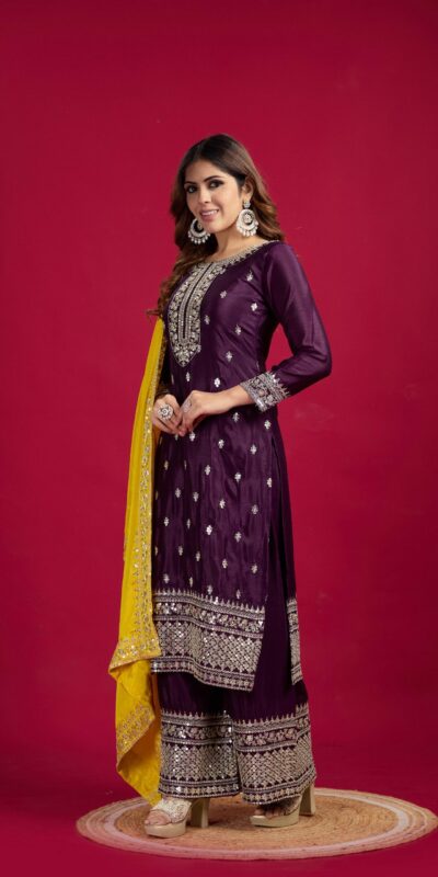 SRK 5231 Purple Color Pure Chinnon Silk With Embroidery Sequence Work Salwar Suit Casual, Wedding, Party, Festive, Events Etc.4-6 Working Days@ 1899/-only | Jump Suits, Salwar suit, Casual Suits, Creative suits, Designer Suits, Palazzo Suits, Party Wear Suits, Patiala Suits, Straight Suits