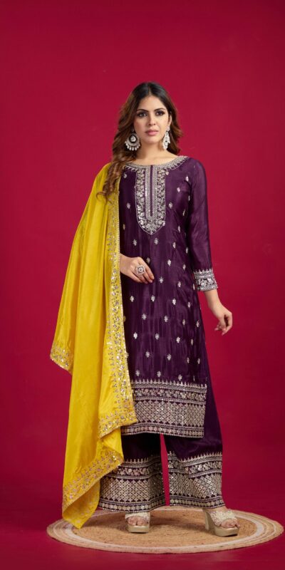 SRK 5231 Purple Color Pure Chinnon Silk With Embroidery Sequence Work Salwar Suit Casual, Wedding, Party, Festive, Events Etc.4-6 Working Days@ 1899/-only | Jump Suits, Salwar suit, Casual Suits, Creative suits, Designer Suits, Palazzo Suits, Party Wear Suits, Patiala Suits, Straight Suits