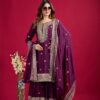 NSR-800 Purple Color Chinnon Silk With Embroidery Work Sharara Suit Wedding, Party, Festive, Events Etc.  Expected Delivery 4-6 Working Days @2149/- | Jump Suits, Salwar suit, Casual Suits, Creative suits, Designer Suits, Palazzo Suits, Party Wear Suits, Patiala Suits, Straight Suits