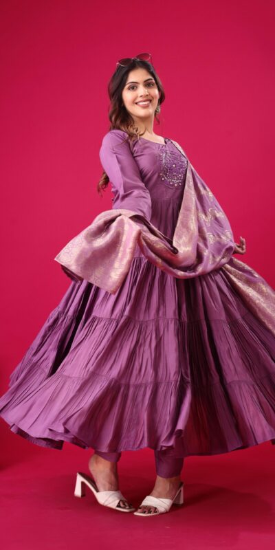 ZSR 3107 Purple Color Roman Silk With Embroidery Sequence Work Anarkali Gown Wedding Party, Festive, Events Etc.4-6 Working Days@1999/- only | Gowns, Bollywood Gowns, Creative Gowns, Designer Gowns, Embroidered Gowns, Party Wear Gowns, Straight Suits