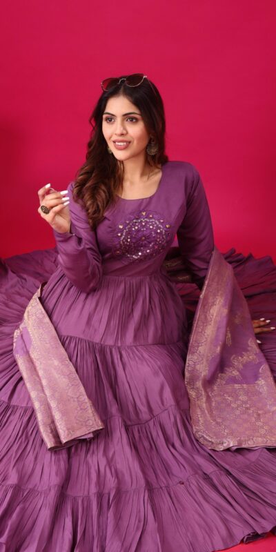 ZSR 3107 Purple Color Roman Silk With Embroidery Sequence Work Anarkali Gown Wedding Party, Festive, Events Etc.4-6 Working Days@1999/- only | Gowns, Bollywood Gowns, Creative Gowns, Designer Gowns, Embroidered Gowns, Party Wear Gowns, Straight Suits