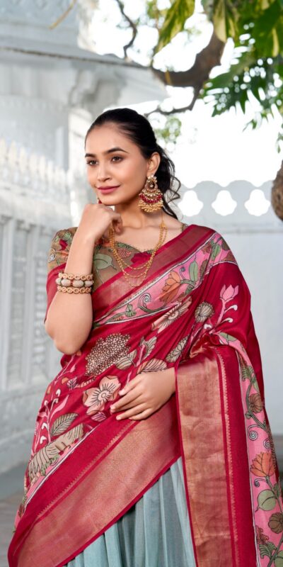 LNB 1234 Red Color Dola Silk Kalamkari Print Zari Border Lehenga Choli Wedding, Party, Festive, Events Etc. Delivery 4-6 Working Days Rs 2149 | Lehenga, Bollywood Lehenga, Creative Lehenga, Designer Lehenga, Embroidered Lehenga, Party Wear Lehenga