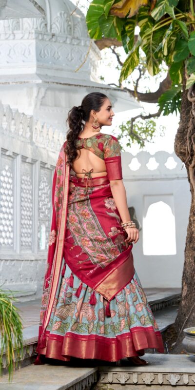 LNB 1234 Red Color Dola Silk Kalamkari Print Zari Border Lehenga Choli Wedding, Party, Festive, Events Etc. Delivery 4-6 Working Days Rs 2149 | Lehenga, Bollywood Lehenga, Creative Lehenga, Designer Lehenga, Embroidered Lehenga, Party Wear Lehenga