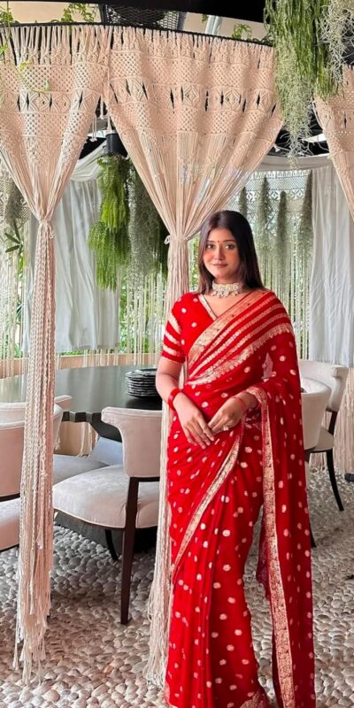 MS Pani Red Color Viscose Georgette With Pure Jacquard Zari Saree Casual, Wedding, Festive, Events . Expected Delivery  4-6 Working Days @1599/- only | Sarees, Bollywood Sarees, Creative Sarees, Designer Sarees, Embroidered Sarees, Ethnic Saree, Modern Digital sarees, Party Wear Sarees