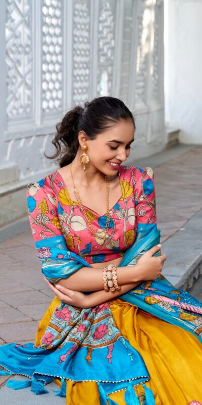 LNB 1234 Sky Blue Color Dola Silk Kalamkari Print Zari Border Lehenga Choli Wedding, Party, Festive, Events Etc. Delivery 4-6 Working Days Rs 2149 | Lehenga, Bollywood Lehenga, Creative Lehenga, Designer Lehenga, Embroidered Lehenga, Party Wear Lehenga