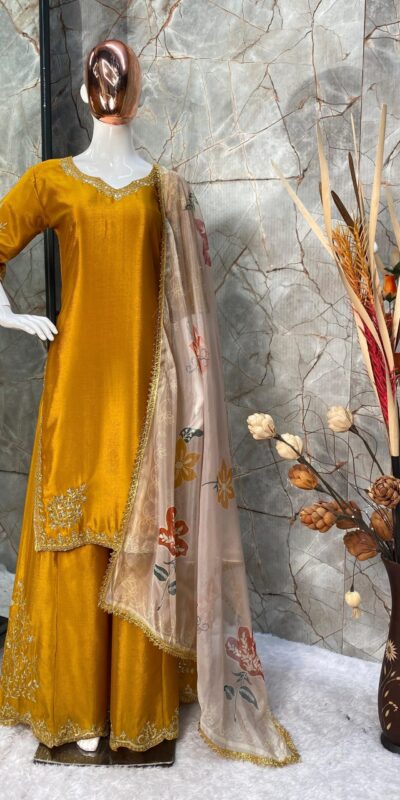 LG 1872 Yellow Color Chinnon Silk With Embroidery Work Sharara Suit Wedding, Party, Festive, Events Etc. Expected Delivery 4-6 Working Days @2049/- | Jump Suits, Salwar suit, Casual Suits, Creative suits, Designer Suits, Palazzo Suits, Party Wear Suits, Patiala Suits, Straight Suits