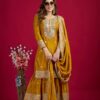 NSR-800 Yellow Color Chinnon Silk With Embroidery Work Sharara Suit Wedding, Party, Festive, Events Etc.  Expected Delivery 4-6 Working Days @2149/- | Jump Suits, Salwar suit, Casual Suits, Creative suits, Designer Suits, Palazzo Suits, Party Wear Suits, Patiala Suits, Straight Suits