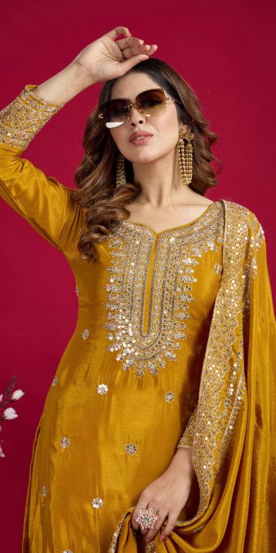 NSR-800 Yellow Color Chinnon Silk With Embroidery Work Sharara Suit Wedding, Party, Festive, Events Etc. Expected Delivery 4-6 Working Days @2149/- | Jump Suits, Salwar suit, Casual Suits, Creative suits, Designer Suits, Palazzo Suits, Party Wear Suits, Patiala Suits, Straight Suits