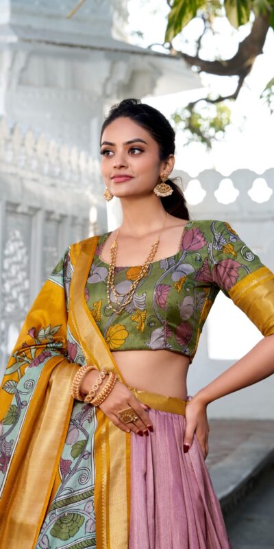 LNB 1234 Yellow Color Dola Silk Kalamkari Print Zari Border Lehenga Choli Wedding, Party, Festive, Events Etc. Delivery 4-6 Working Days Rs 2149 | Lehenga, Bollywood Lehenga, Creative Lehenga, Designer Lehenga, Embroidered Lehenga, Party Wear Lehenga