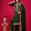 Bottle Green Faux Georgette Embroidery Sequence Work Salwar Suit