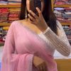 Light Pink Georgette Hot Fix Stone Work Saree
