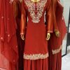 Orange Faux Georgette Embroidery Sequence Work Salwar Suit