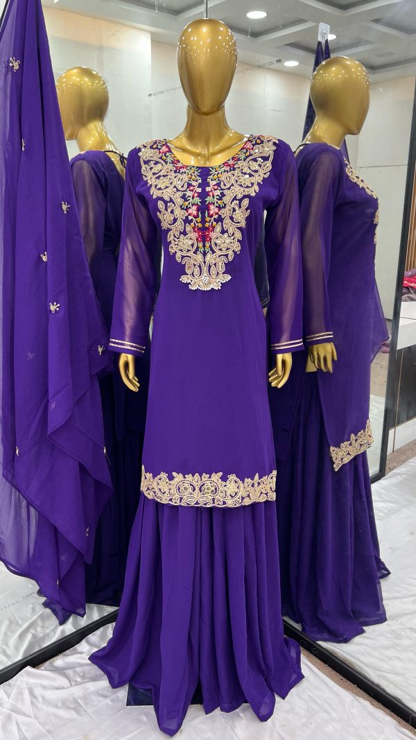 Amazing Violet Color Faux Georgette With 5mm Embroidery Sequence Work Salwar Suit