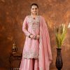 Peach Chinon Silk Embroidery Sequence Coding Work Salwar Suit