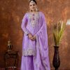 Purple Chinon Silk Embroidery Sequence Coding Work Salwar Suit