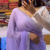 Purple Georgette Hot Fix Stone Work Saree