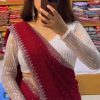 Red Georgette Hot Fix Stone Work Saree