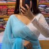 Sky Blue Georgette Hot Fix Stone Work Saree