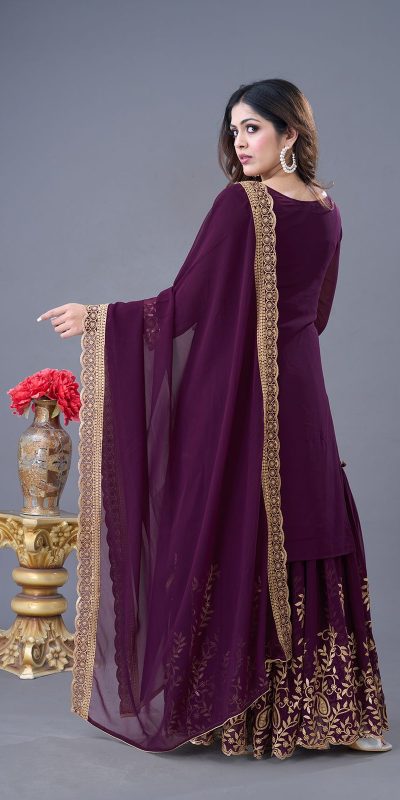 SRK-5242 Wine Faux Georgette Embroidery Sequence Work Salwar Suit Casual, Wedding, Party, Festive, Events Etc.4-6 Working Days@ 2099/-only | Jump Suits, Salwar suit, Casual Suits, Creative suits, Designer Suits, Palazzo Suits, Party Wear Suits, Patiala Suits, Straight Suits