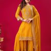 Yellow Faux Georgette Embroidery Sequence Thread Work Salwar Suit