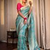 Sky Blue Soft Litchi Silk Kubera Pattu On All Over Saree