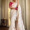 White Soft Litchi Silk Kubera Pattu On All Over Saree