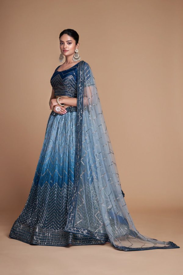 Navy Blue Chinon Embroidery and Sequins Lehenga Choli