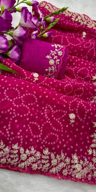 DS Bandhni Pink Color Georgette Bandhni Print With Sober Pita Work Embroidery Saree , Wedding, Festive, Events . Expected Delivery 4-6 Working Days @1849/- | Sarees, Bollywood Sarees, Creative Sarees, Designer Sarees, Embroidered Sarees, Ethnic Saree, Modern Digital sarees, Party Wear Sarees