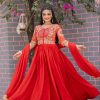 Red Chinon Bandhrej Heavy Sequence Embroidery Work Anarkali Gown