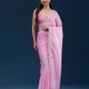 Light Pink Georgette Digital Prints Embroidery Codding Sequins Work Saree