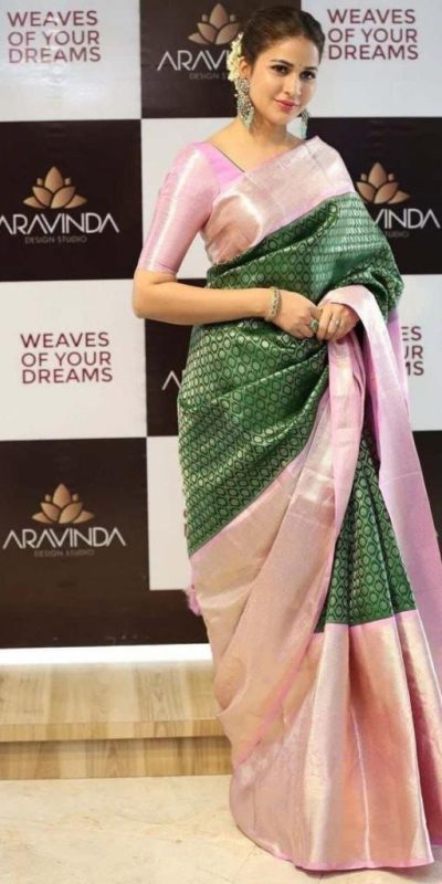 Excellent Green Color Soft Litchi Silk Jacquard Work On All Over Saree