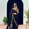 Black Faux Georgette Embroidery Work Border Stitched Saree-Gown
