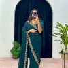 Peacock Blue Faux Georgette Embroidery Work Border Stitched Saree-Gown