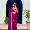 Purple Faux Georgette Embroidery Work Border Stitched Saree-Gown