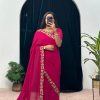 Pink Faux Georgette Embroidery Work Border Stitched Saree-Gown