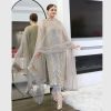 Cream Soft Net Embroidery Sequences Dimond Work Fancy Lass Salwar Suit