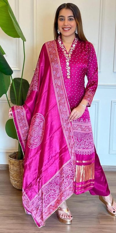 Fancy Rani Color Chinon Silk Wide Digital Print Coding Work Salwar Suit
