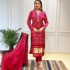Red Chinon Silk Wide Digital Print Coding Work Salwar Suit
