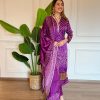 Violet Chinon Silk Wide Digital Print Coding Work Salwar Suit
