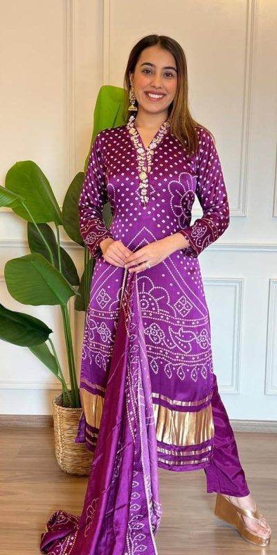 Fancy Violet Color Chinon Silk Wide Digital Print Coding Work Salwar Suit