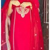 Red Chinnon Cording Sequences Embroidery Work Salwar Suit