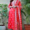 Red Rayon Cotton Embroidery Work Salwar Suit