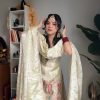 White Chinnon Silk Embroidery Work Salwar Suit