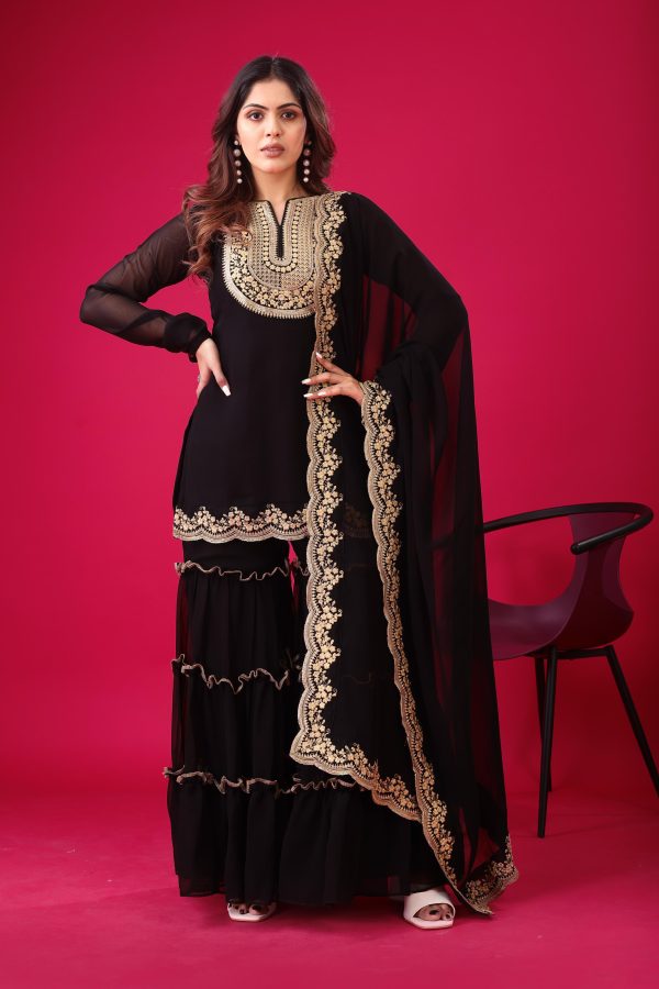 Magical Black Color Faux Georgette With Embroidery Sequence Work Salwar Suit