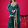 Blue Faux Georgette Embroidery Sequence Work Salwar Suit