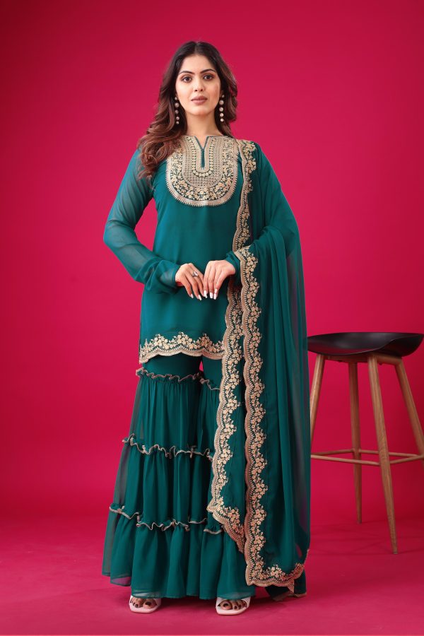 Magical Blue Color Faux Georgette With Embroidery Sequence Work Salwar Suit