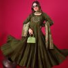 Mehandi Roman Silk With Embroidery Sequence Work Anarkali Gown