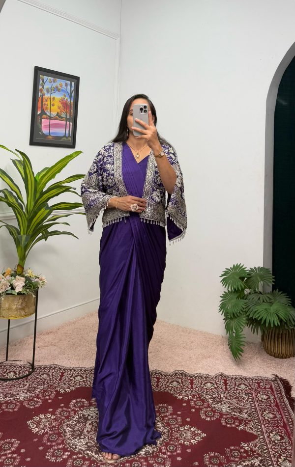 Purple Chinnon Fully Embroidery Koti Saree