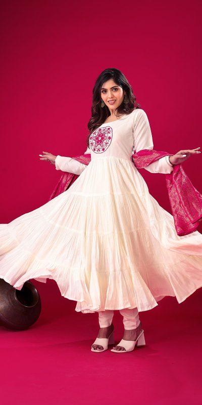 ZSR 3107 White Color Roman Silk With Embroidery Sequence Work Anarkali Gown Wedding Party, Festive, Events Etc.4-6 Working Days@1999/- only | Gowns, Bollywood Gowns, Creative Gowns, Designer Gowns, Embroidered Gowns, Party Wear Gowns, Straight Suits
